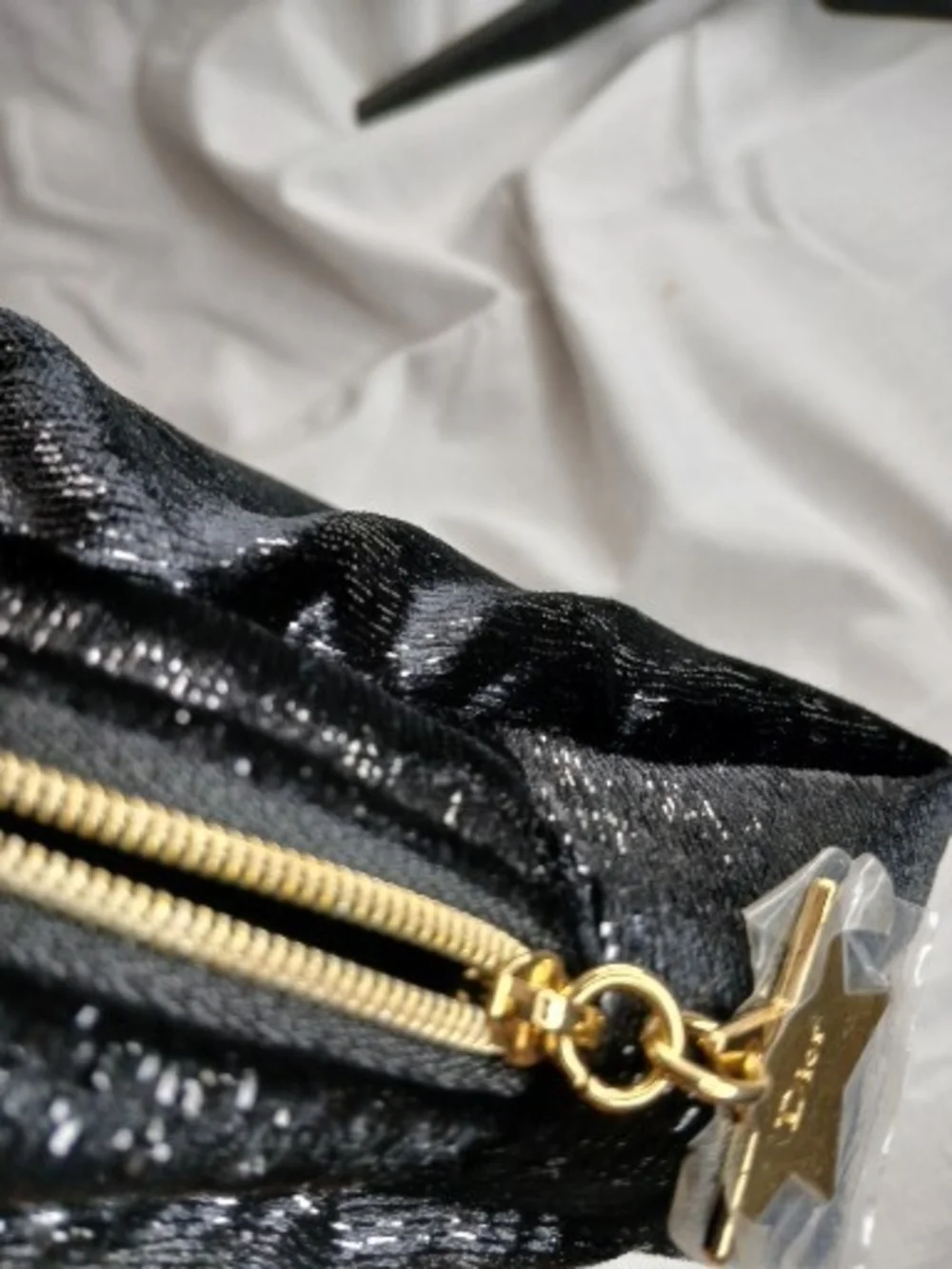 Dior Beauty Black Velour Sparkling Cosmetic Bag with Gold CD Emblem New In Box